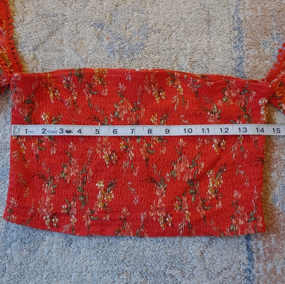 American Eagle | Red Smocked Crop Top - Picture 2 of 5